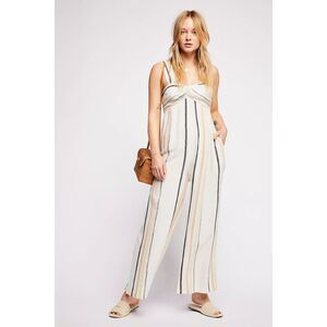 Free People "Breezin' Through" Striped One-Piece Jumpsuit XS Boho Coastal Beachy